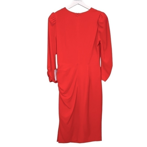 eliza J Red 3/4 Sleeve V-Neck Midi Dress Sz 4 - Picture 4 of 11